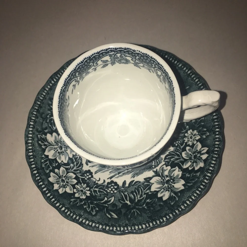 Royal Tudor Ware - Coaching Taverns‎  Blue (1828) Joke Demi Tas Cup & Saucer Set
